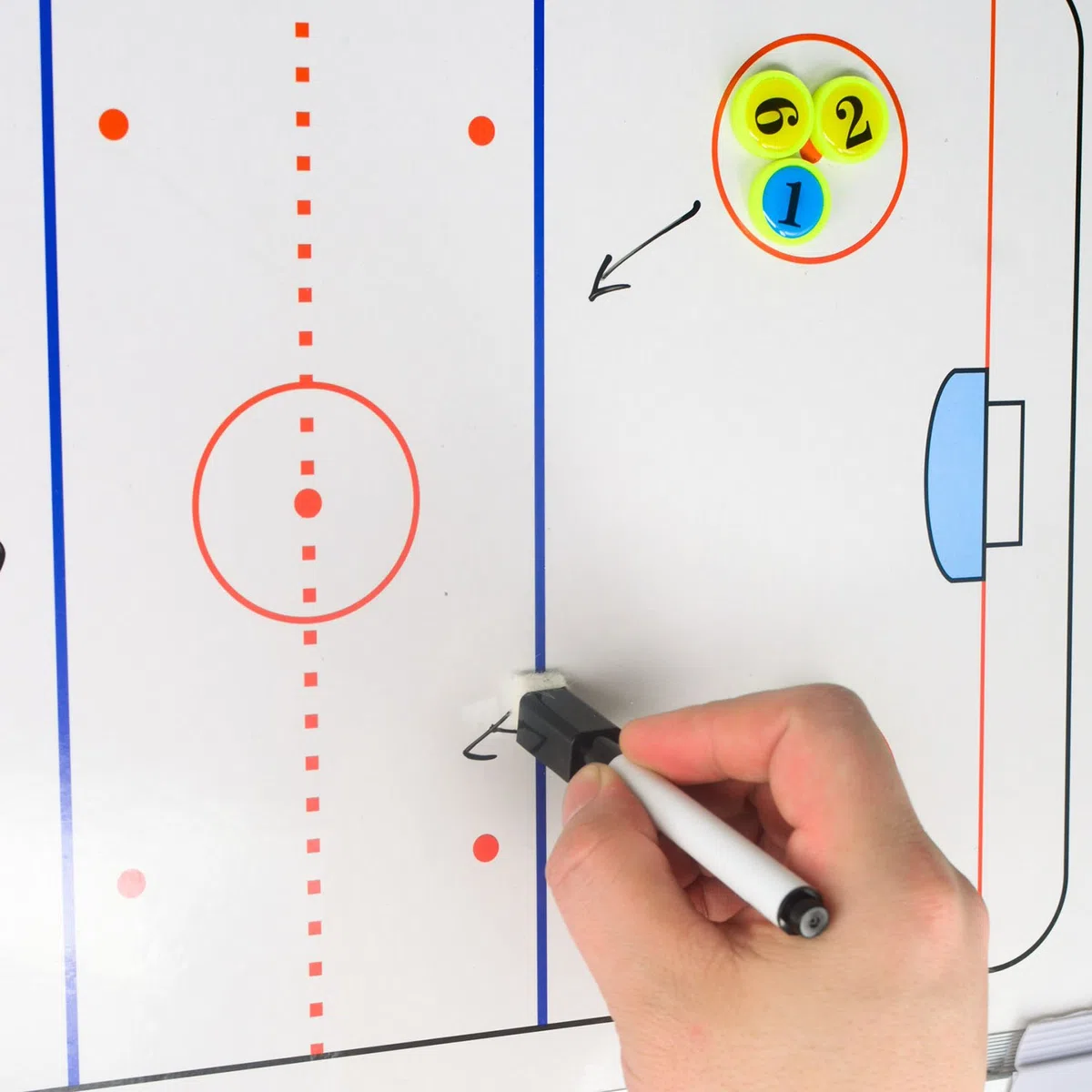 Pizarra blanca de doble cara para entrenamiento de hockey sobre hielo, tablero de tácticas de pista completa y media con marcadores de jugador