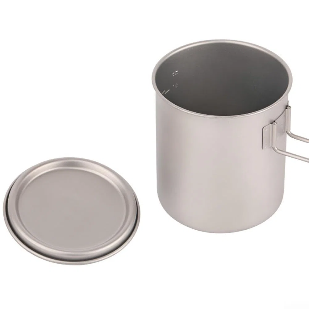 Tiartisan - Olla ultraligera de titanio para exteriores con tapa de 550 ml/750 ml, olla de cocina ligera para camping, senderismo, ahorro de espacio (750 ml)