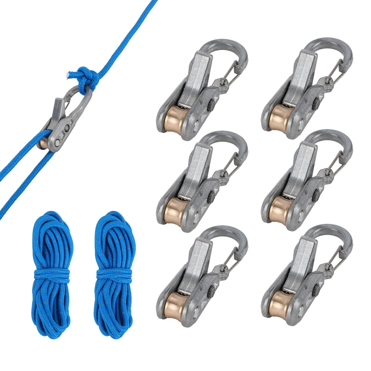 Penitue 6uds Acero Inoxidable Paracord Ajustadores, Cuerda con Rodillo Tensor & 2uds 3m Cuerda Nylon Herramienta Apretado Adecuado para 2mm/3mm Cuerdas Acampada Navegación Senderismo