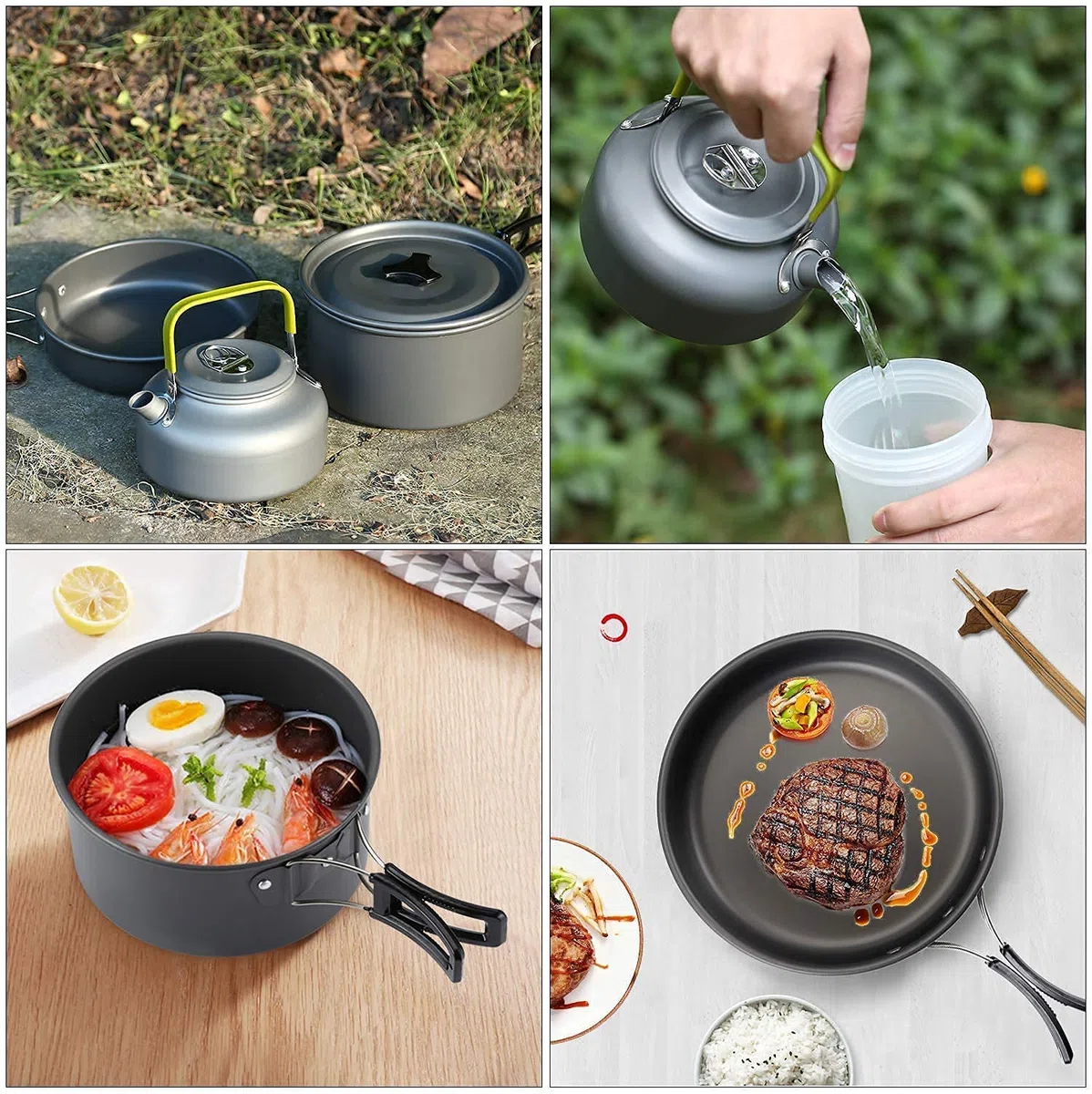 Qtiwe Camping Cookware Outdoor Libre ,utensilios de cocina para acampar, ollas de aluminio ligero plegables para camping, vajilla para cocinar al aire libre.