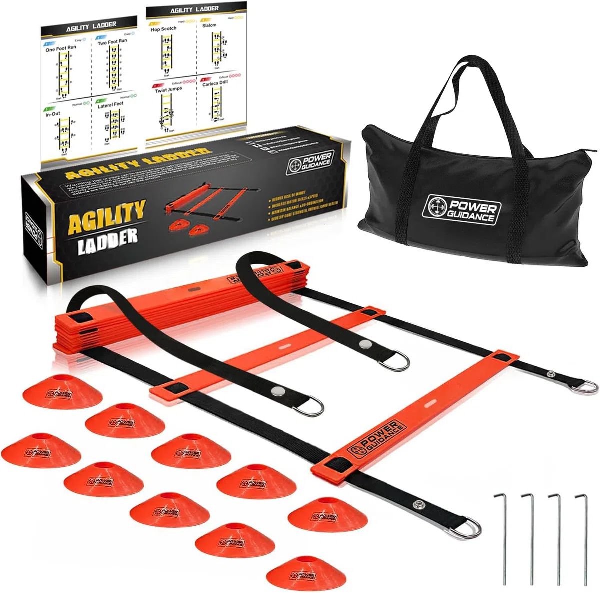 POWER GUIDANCE Escalera de Velocidad Escalera de Agilidad 6m para Fútbol Baloncesto Tenis Fitness Entrenamiento (10 Conos,Bolsa de Transporte)