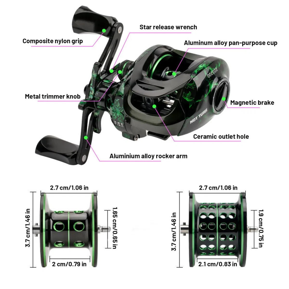 Carretes de Pesca Baitcasting, relación de Engranaje 7.2:1 Carrete de Pesca Baitcasting con rodamientos de Bolas 4+1Bb, antioxidantes y livianos para Agua Dulce Salada