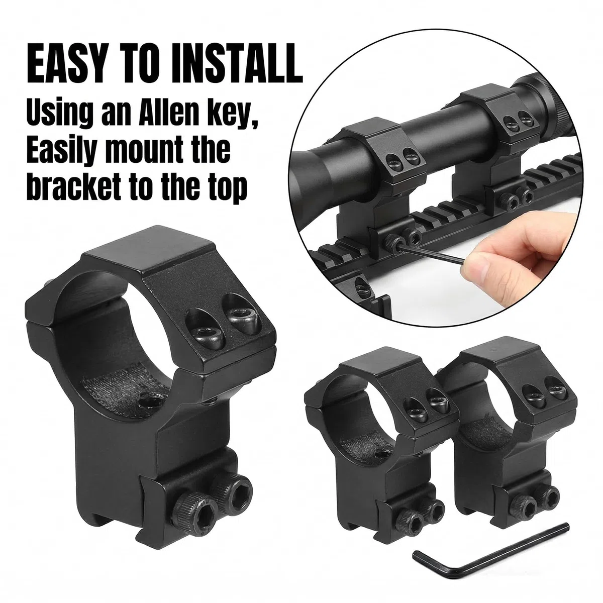 Anillos de Montaje para Visor de 25,4 mm (1"), Anillos de Montaje con Tornillo para riel de 11 mm, Aluminio anodizado Negro para carabina de Aire comprimido y Tiradores al Aire Libre