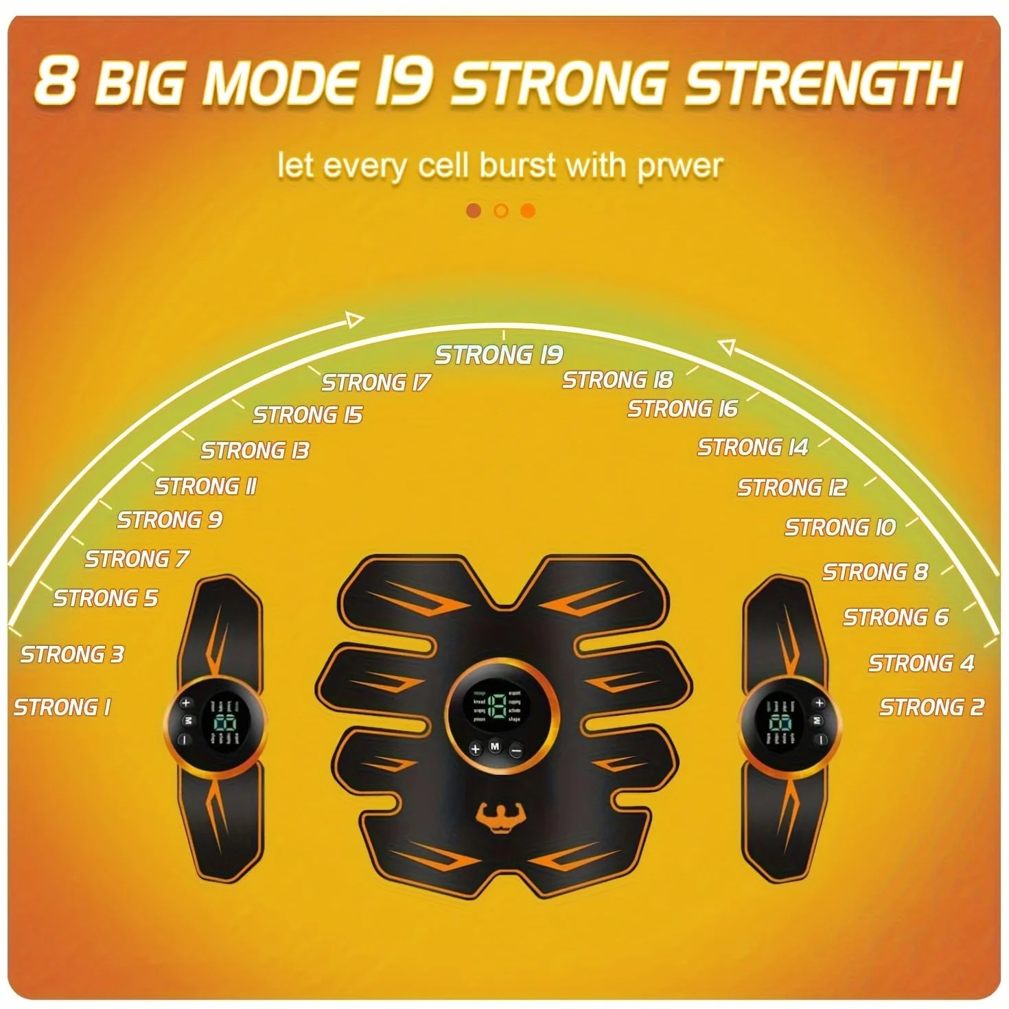 Abdominales Electroestimulacion,ABS Muscular Abdominales Cinturón,Estimulación USB Recargable ABS Estimulador Muscular para Bdomen/Brazo/Piernas/Glúteos,8 Modos & 19 Intensidades