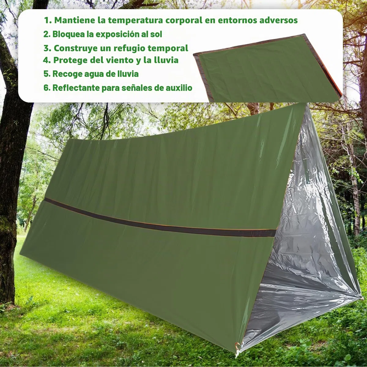 Bolsa de vivac emergencia reutilizable, tienda de campaña con silbato y poncho de lluvia emergencia, tienda de rescate para camping, senderismo,