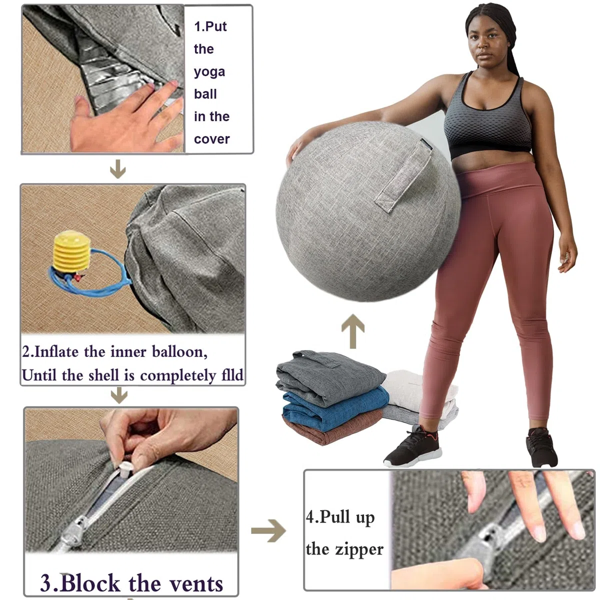 Funda para Pelota de Pilates Grande Aplicable Fitball Pelota Yoga Pelota de Pilates para Embarazadas Elegante, Duradero y Cómodo【No Incluye Bolas】