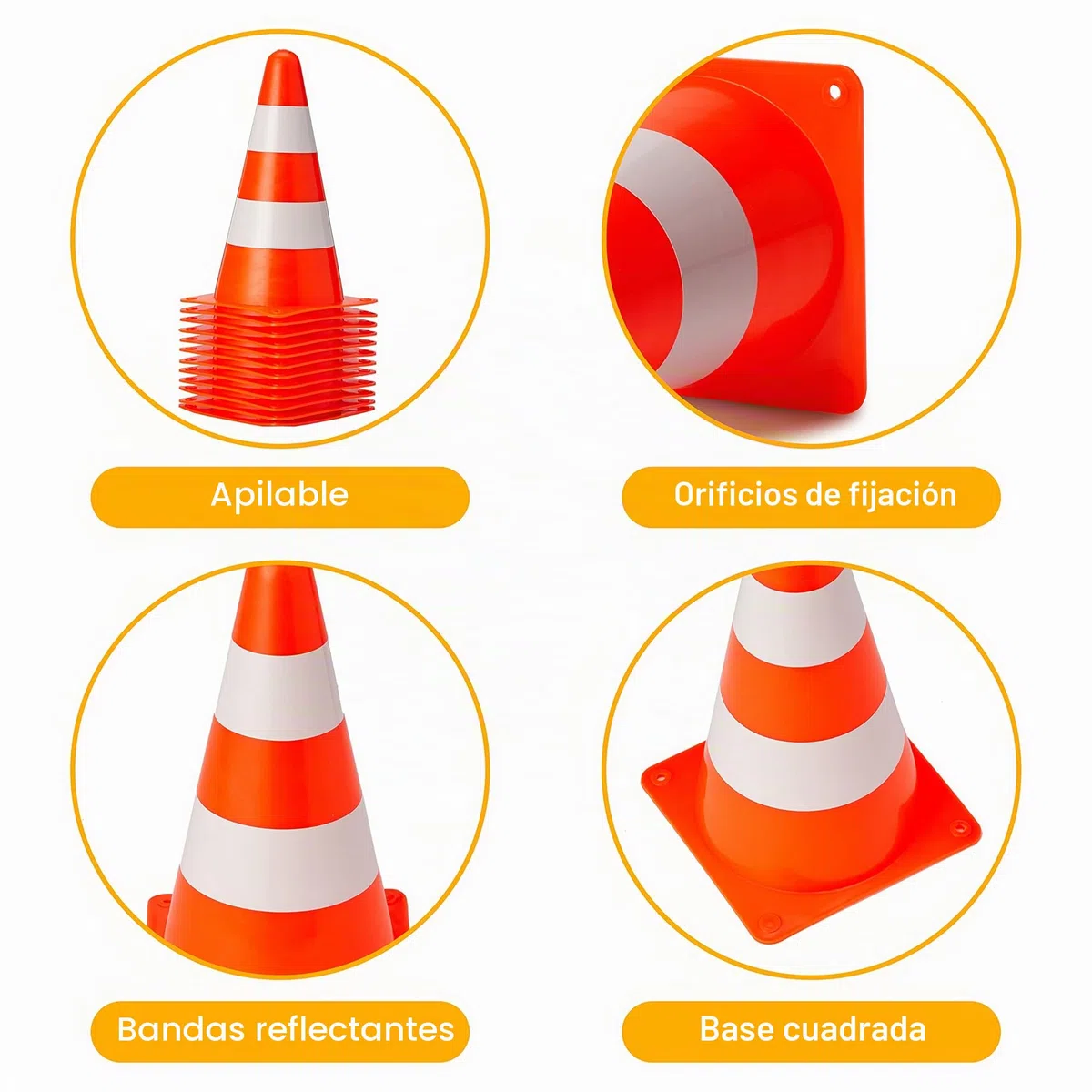 Bramble Conos de Entrenamiento Futbol de Niños - Conos de Tráfico y Señalización - Versátiles Naranja y Blanco de 23 cm
