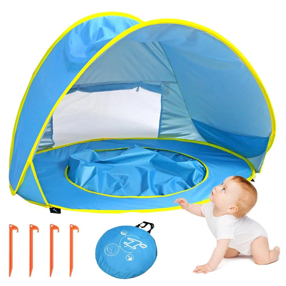 CEWROM Refugio de playa para bebé, tienda de campaña para la playa, tienda de campaña para bebés con mini piscina separable, portátil, Pop Up Baby Playa, protección UV, para niños pequeños, bebés