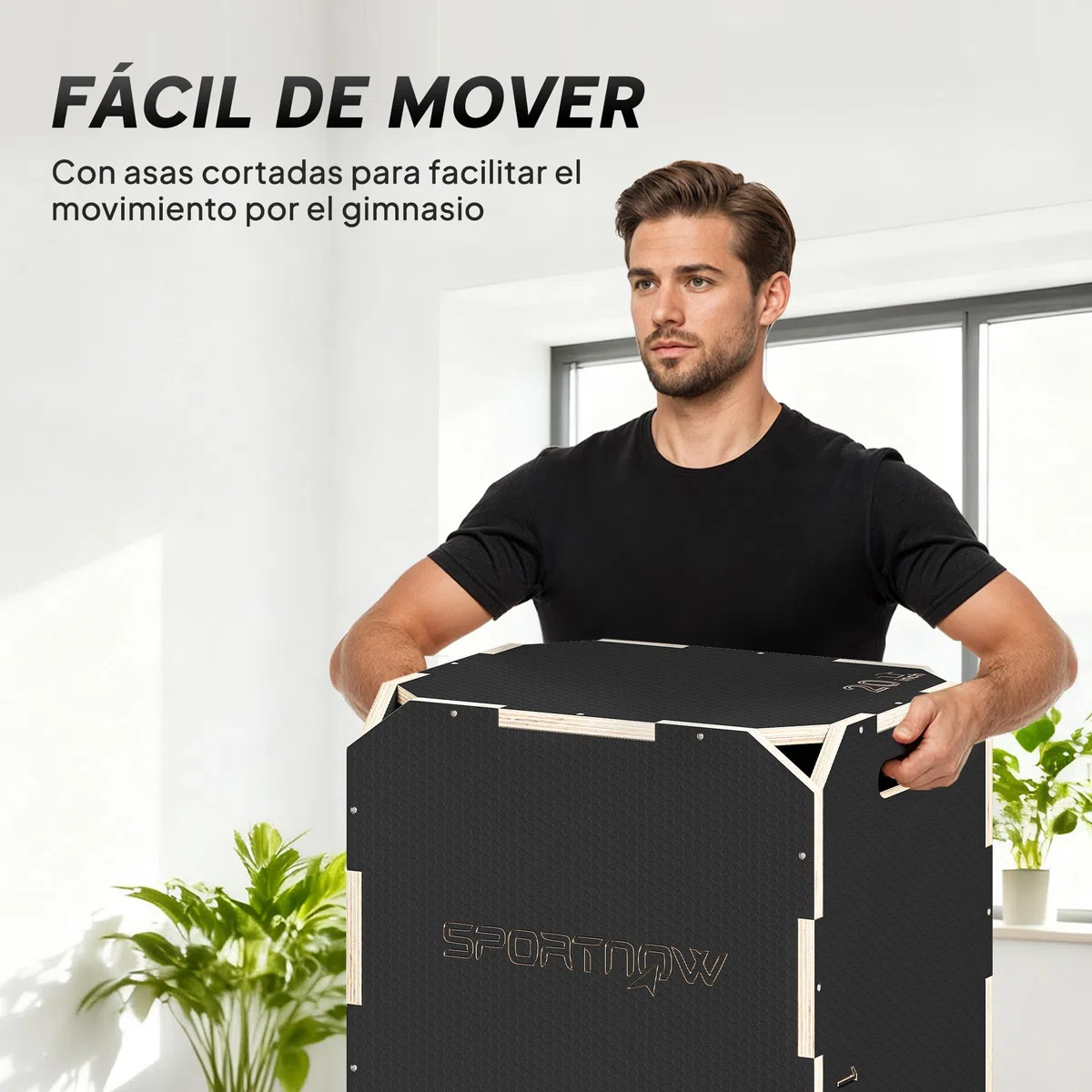 SPORTNOW Cajón Pliométrico de Madera 3 en 1, Plataforma de Caja Pliométrica con 3 Alturas Ajustables, Asas, sin Esquinas, Entrenamiento de Salto, Fuerza, para Casa, Gimnasio y Exterior