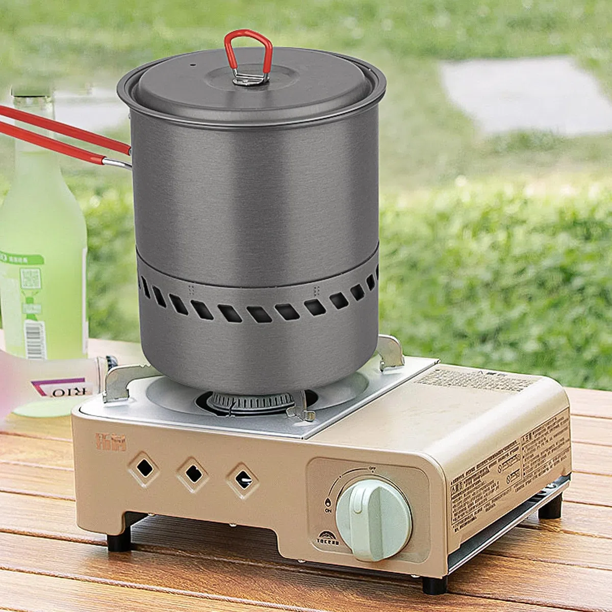 Tentock - Intercambiador de calor de aluminio para 2-3 personas, 1.5L/2.1L, utensilios de cocina al aire libre con asa plegable y bolsa de almacenamiento para viaje, picnic, camping, ebullición rápida