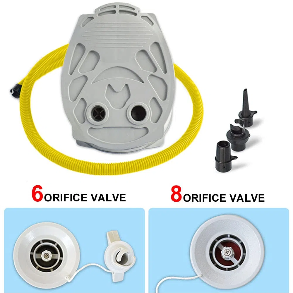 Bomba de aire de pie, bomba de pie portátil con 3 boquillas de aire de diferentes tamaños, inflado y desinflado rápidos, para barcos inflables, camas inflables, sofá inflable (gris)