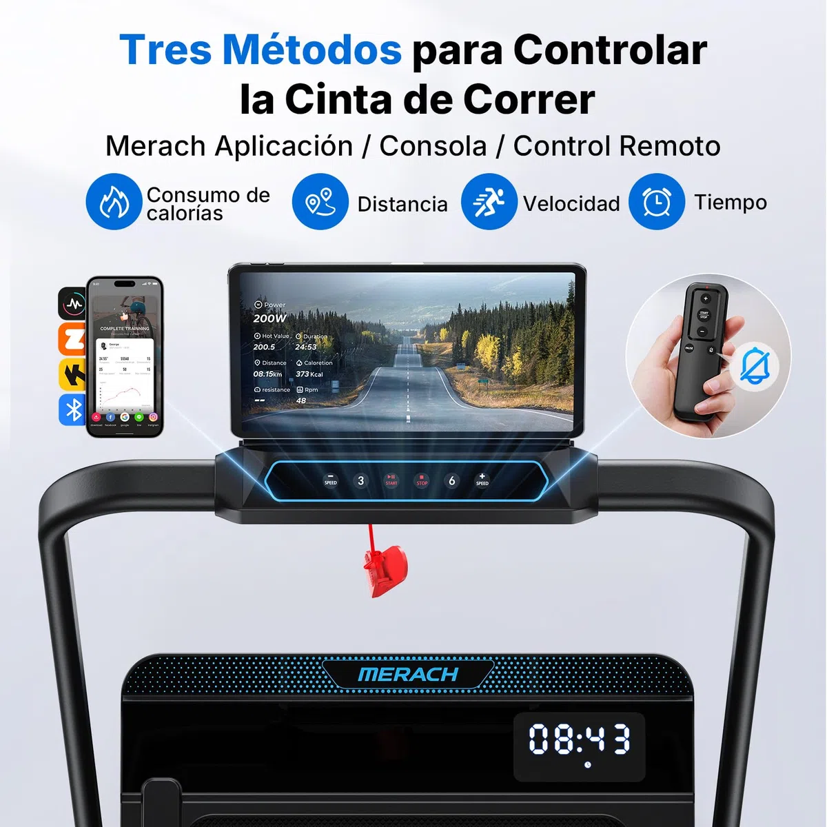 MERACH Cinta de Correr con Inclinación de 6%, 3.0HP Cinta de Andar, 1-12km/h Walking Pad con Manillar, Caminadora Electrica para Casa,Capacidad de 136kg Treadmill, Control Remoto,App
