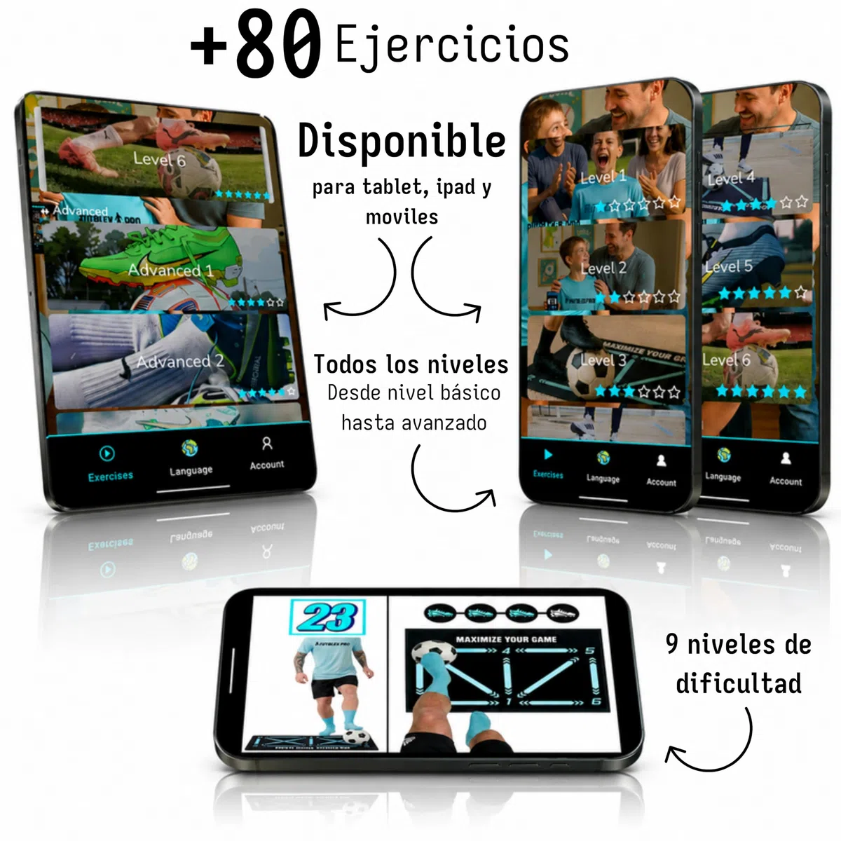 Alfombra Entrenamiento Futbol – Incluye App de Entrenamiento con Videos Interactivos y Rutinas Progresivas + Medias Antideslizantes, Bolsa de Transporte y Caja Premium para Regalo.
