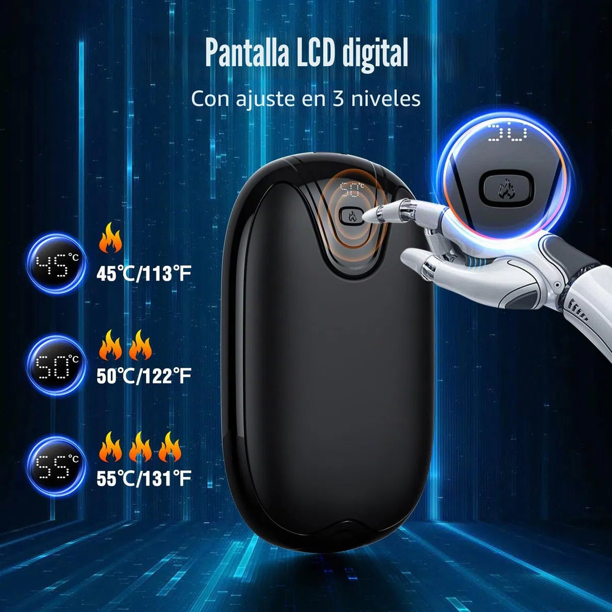 Calentadores de Manos, Calentador de Manos magnético Recargable 2 en 1, Calentador de Bolsillo portátil de Larga duración, Pantalla Digital LCD, Calentador de Manos Reutilizable, Rejilla para