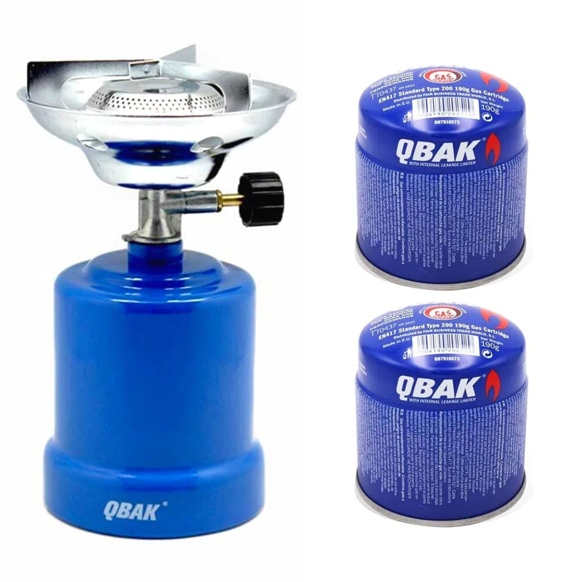 KROWN - Hornillo Camping Gas Cocina Portátil + 2 Bombonas 190g para Acampada, Campo, Playa, Montaña, Quemador con Regulador de Gas Butano