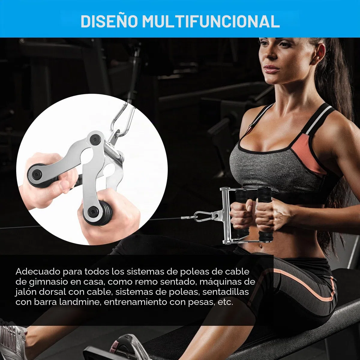 Mango de Barra en T para Barra de Pesas, T Barra, Mango de Mina Terrestre, 2 en 1 Mango de Remo con Trabillas, Fijación para Máquinas de Cable, Mango en V, Barras de Pesas para Entrenamiento