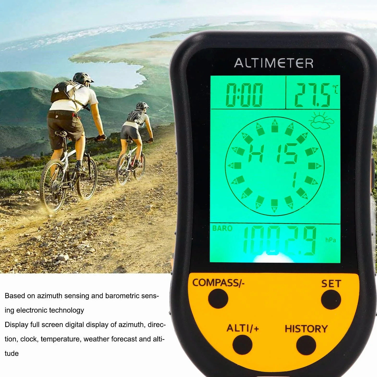 Buachois Altímetro Digital 8 En 1 Multifunción Barómetro Termómetro Clima Portátil LCD Preadvertencia Recordatorio Brújula Altímetro Probador De Presión