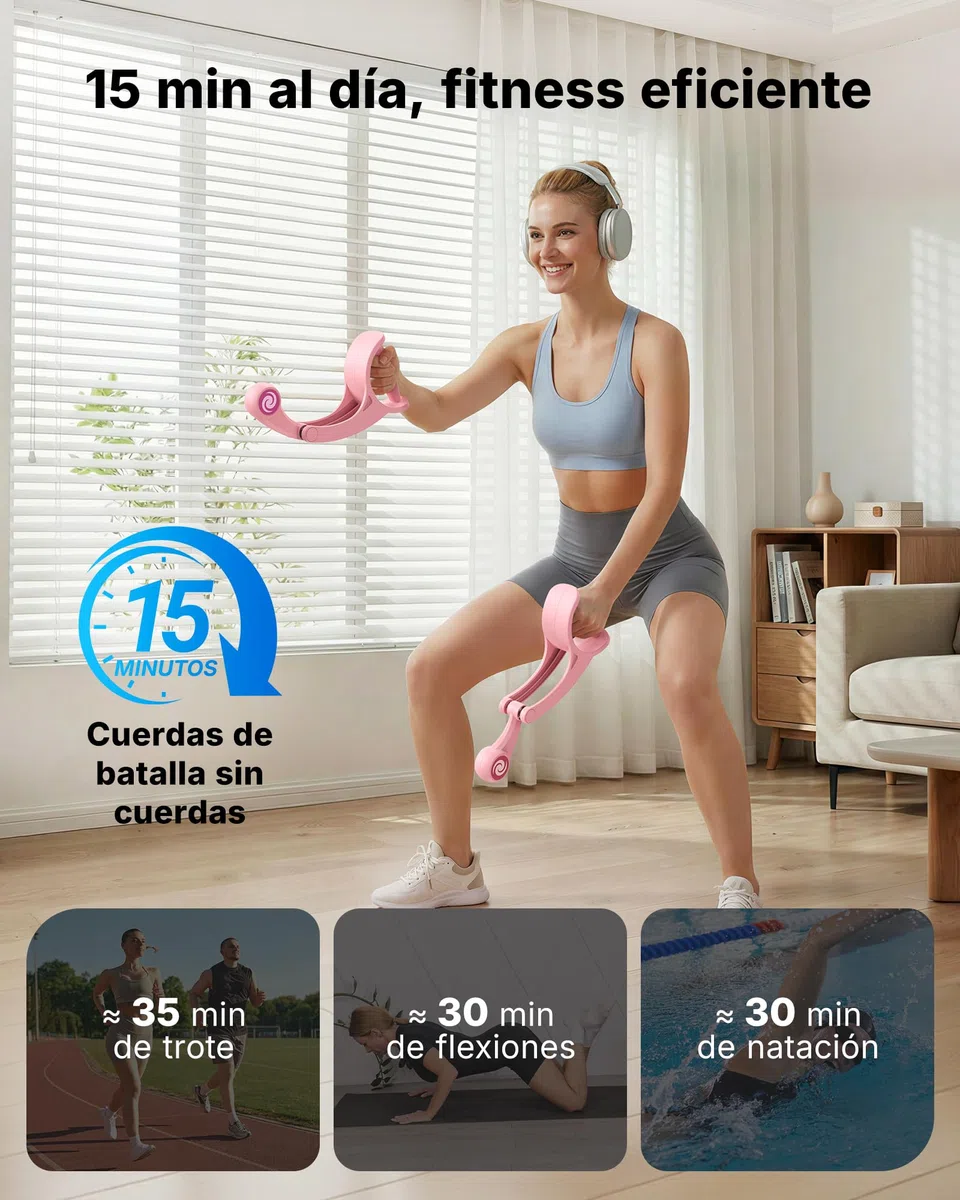MERACH Ropeless Battle Ropes, Cuerda de Batalla sin Cable, Tonifica Brazos, Core y Cuerpo Entero, Ideal para Fitness Básico y Rehabilitación, Hombres Mujeres, Silenciosa y Portátil - Rosa (2 Unidades)