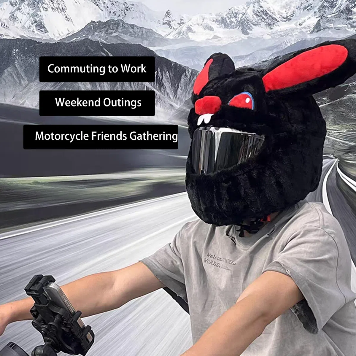 Cubierta Del Funda Casco Moto Del Conejo Negro, Cubierta Del Funda Para Casco Del Animal Dibujos Animados, Cubiertas Protectoras Cascos Resistentes a Arañazos, Accesorios Cascos Moto Interesantes