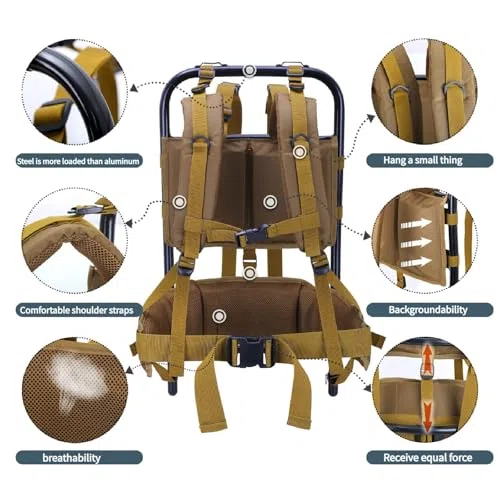 Mochilas de senderismo con marco de aluminio externo con altura ajustable, marco plegable de caza, marco de bolsa de transporte pesado para viajes al aire libre montañismo