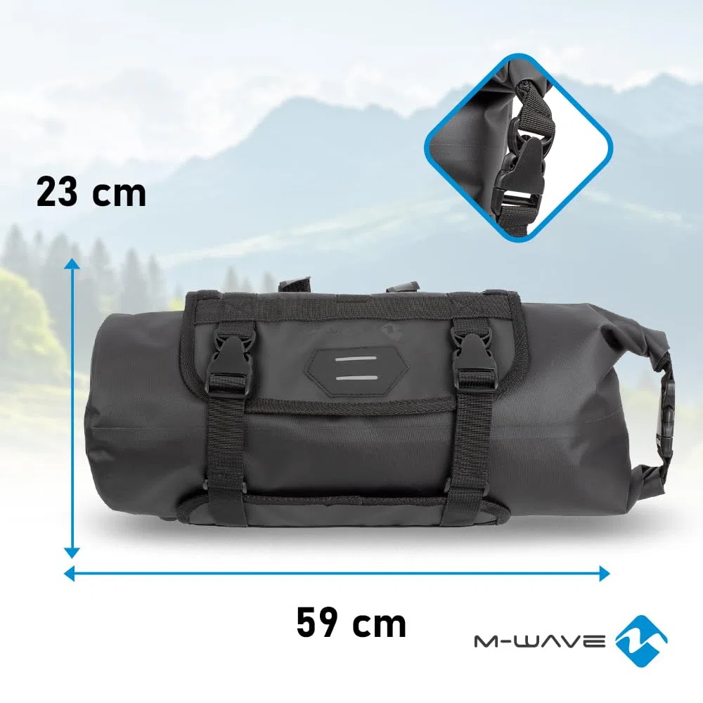 M-Wave Rough Ride Front Black Series - Bolsa para Manillar de Bicicleta, Impermeable, Reflectante, Color Negro