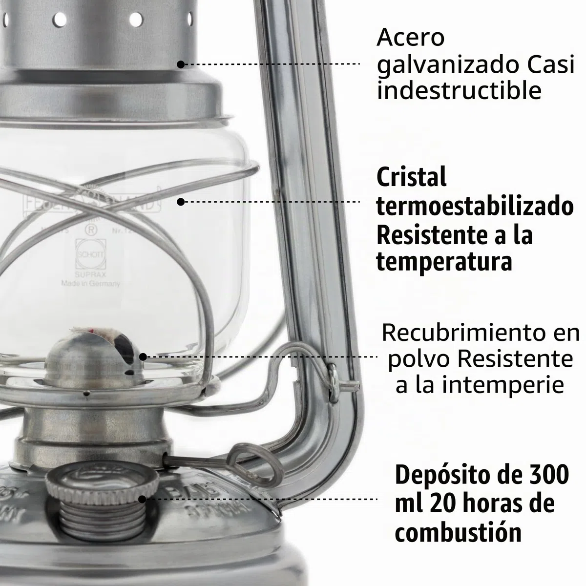 Feuerhand 276 - Farol de aceite para huracanes para exteriores, fabricado en Alemania desde 1893, lámpara de parafina con acero galvanizado, queroseno resistente al óxido, tanque de 300 ml, combustión