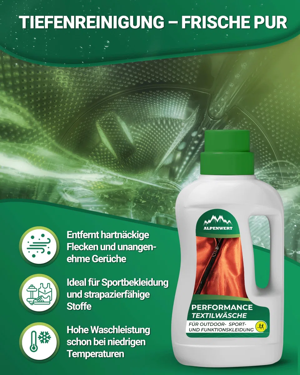 Alpenwert Impregnación de 500 ml + detergente para ropa de 500 ml [fabricado en Alemania] – Detergente para ropa de exterior, esquí y ropa funcional – Gore-tex UVM
