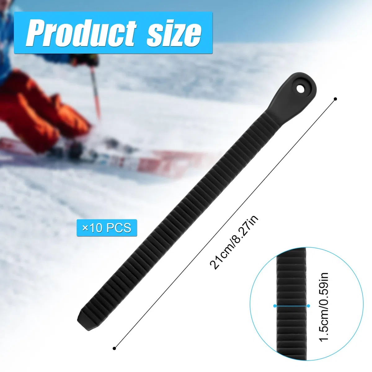 BOXOB 10 Piezas de Ski Binding Straps 21x1,5cm Fijación de Correa de Escalera de Tobillo de Snowboard de Plástico Piezas de Fijación de Snowboard para Reemplazo de Correas de Fijación de Snowboard