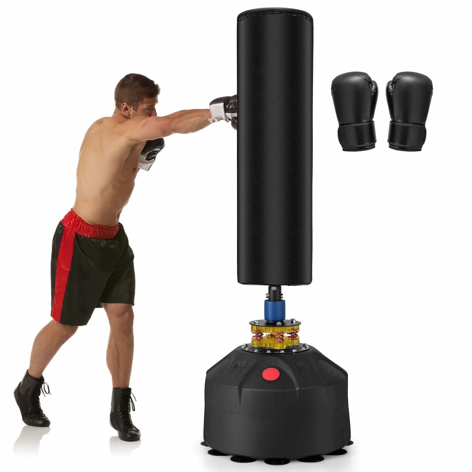 KOMFOTTEU Saco de Boxeo de Pie de 173 cm, Saco Pesado para Adultos con Guantes, Saco de Punching con Base de Ventosa con Relleno, para Casa, Gimnasio