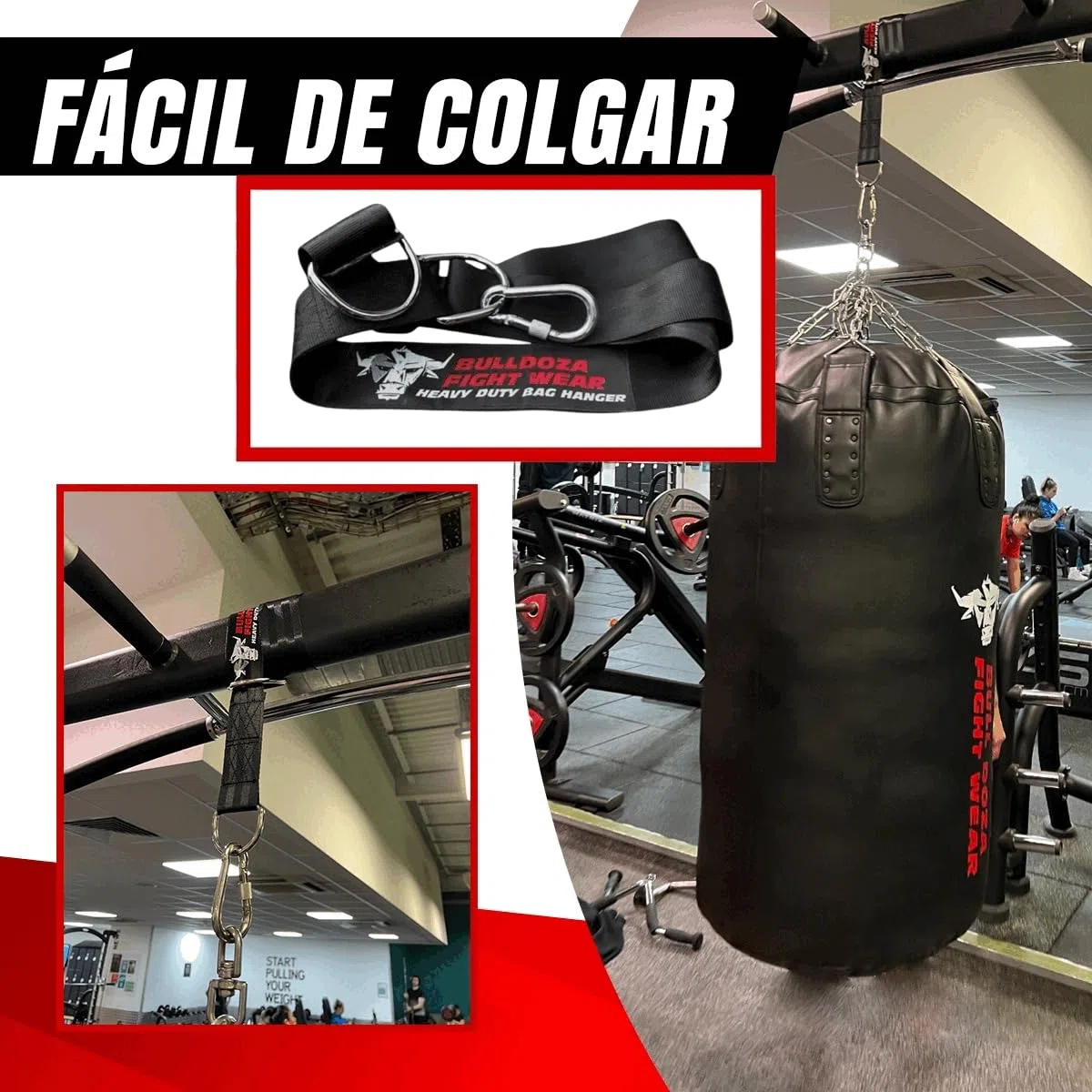 Bull Doza Fight Wear Correa Colgante de Saco de Boxeo – Silenciosa, Fuerte, Antideslizante, Disponible en 3 Longitudes