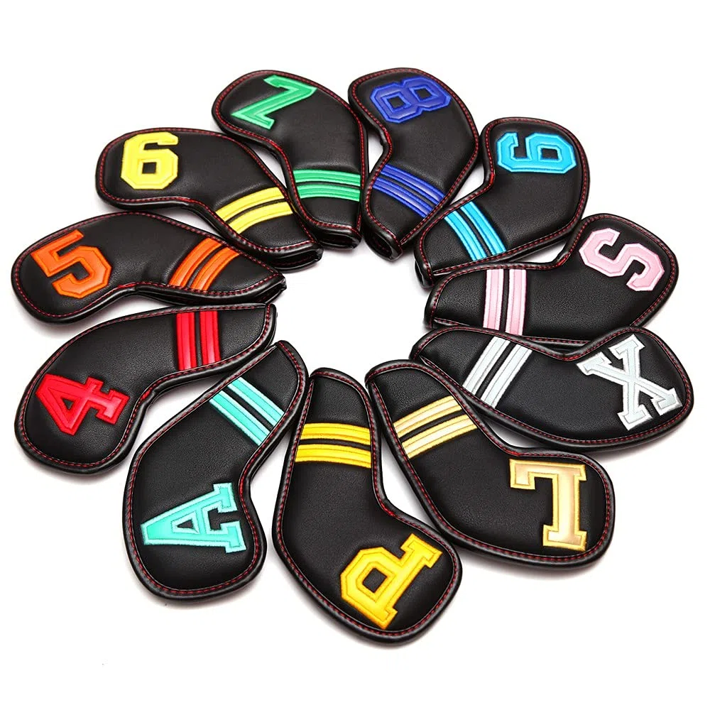 Cubiertas de cabeza de hierro de golf de cuero sintético negro con números coloridos, 11 piezas/juego de cuñas 4-9 ASPX