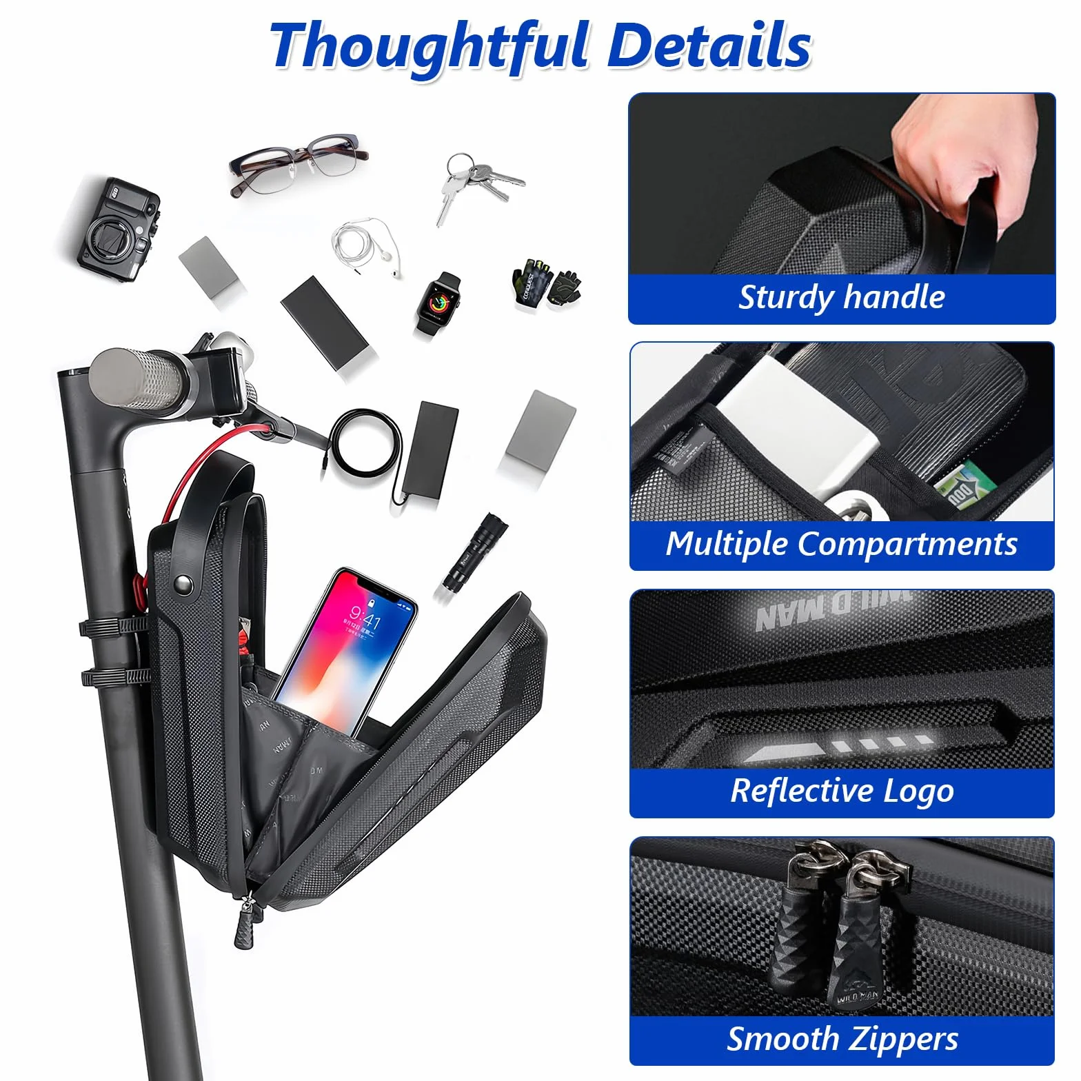 flintronic 3L Bolsa De Manillar Scooter Eléctrica, Scooter Bolsa De Tubo Frontal, Bolsas de Almacenamiento Impermeable EVA, para Xiaomi MI Mijia M365 Sedway Ninebot E ES1/2/3/4
