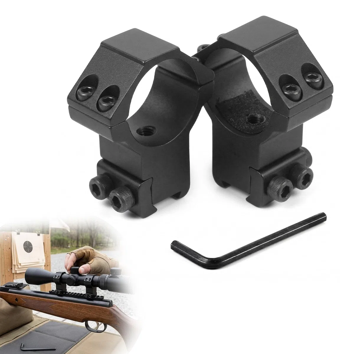 Anillos de Montaje para Visor de 25,4 mm (1"), Anillos de Montaje con Tornillo para riel de 11 mm, Aluminio anodizado Negro para carabina de Aire comprimido y Tiradores al Aire Libre