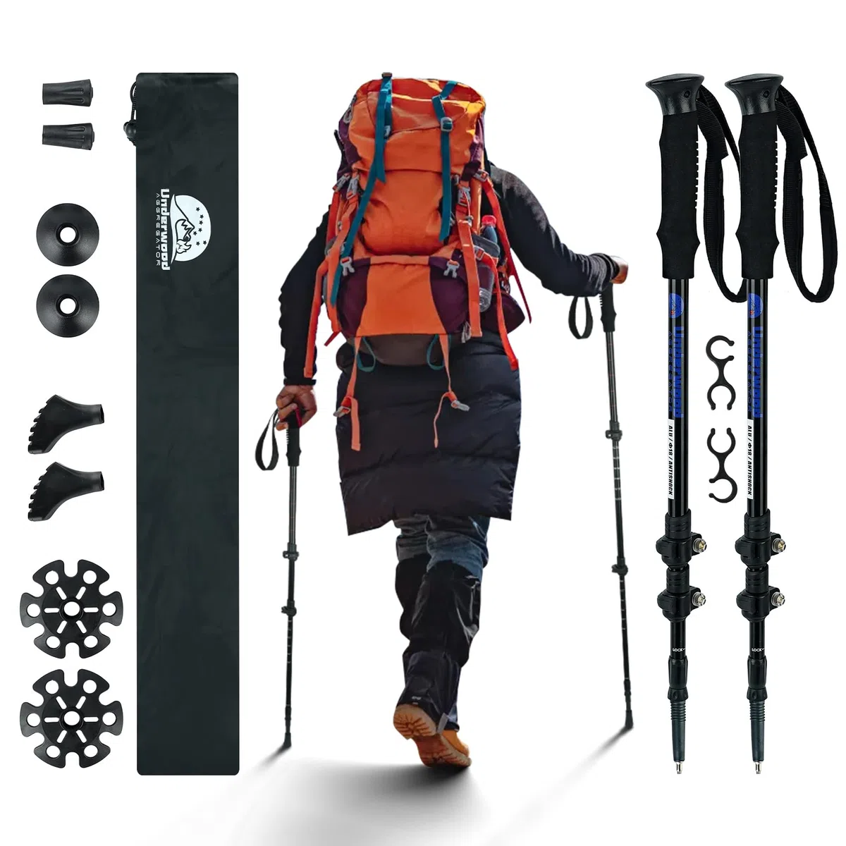Bastones de Senderismo Nórdico, Bastón Telescópico 2 Pieza para Trekking, Bastón de Aluminio, Bastón de Trekking de 60-135 cm para Niños, Adultos, Bastón Ajustable con Absorción Antichoque