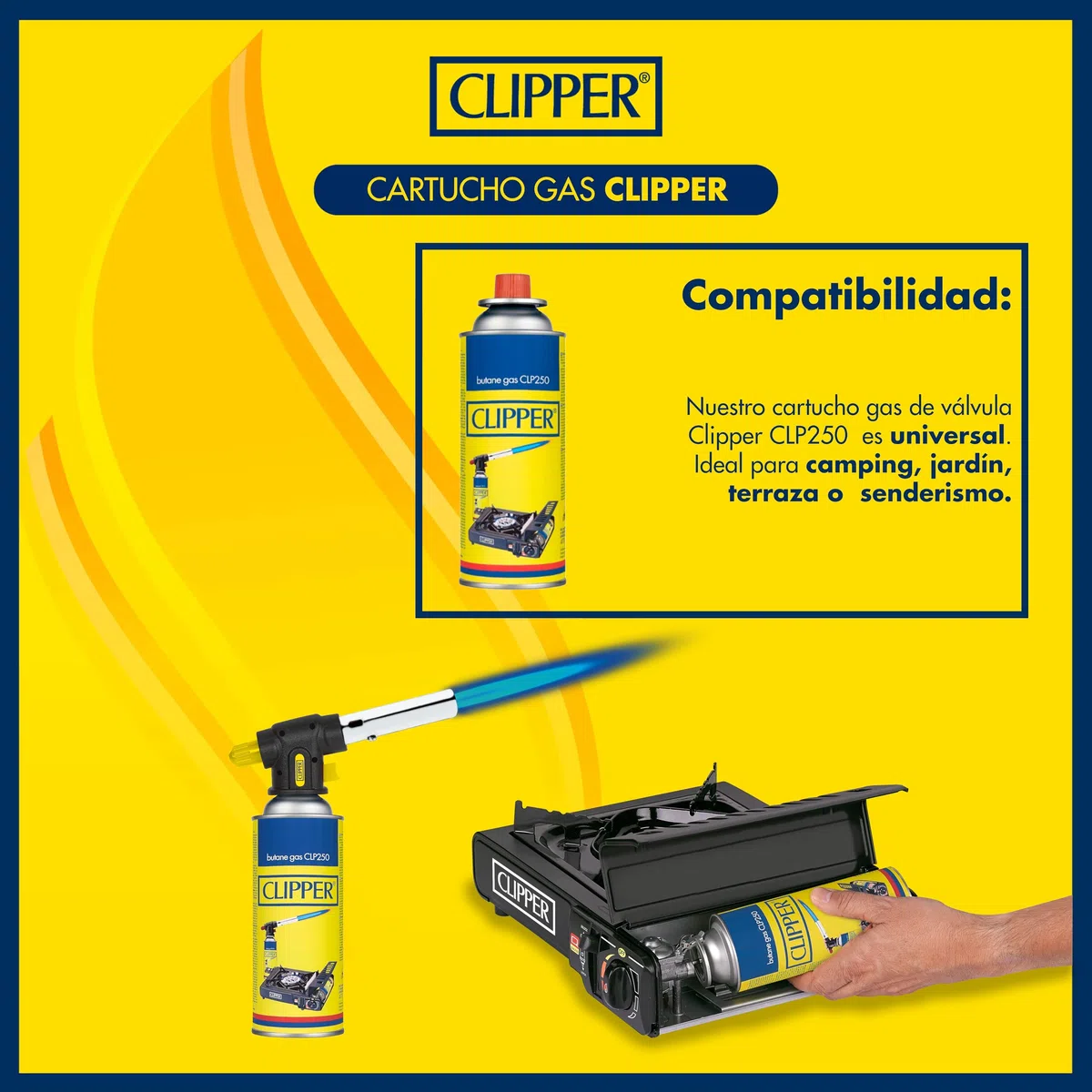 Clipper - Cartuchos de 400ml de Gas Universal para Dispositivos de Fuego | Válvula GLP250 | Camping Gas, Estufas, Sopletes y Cocina