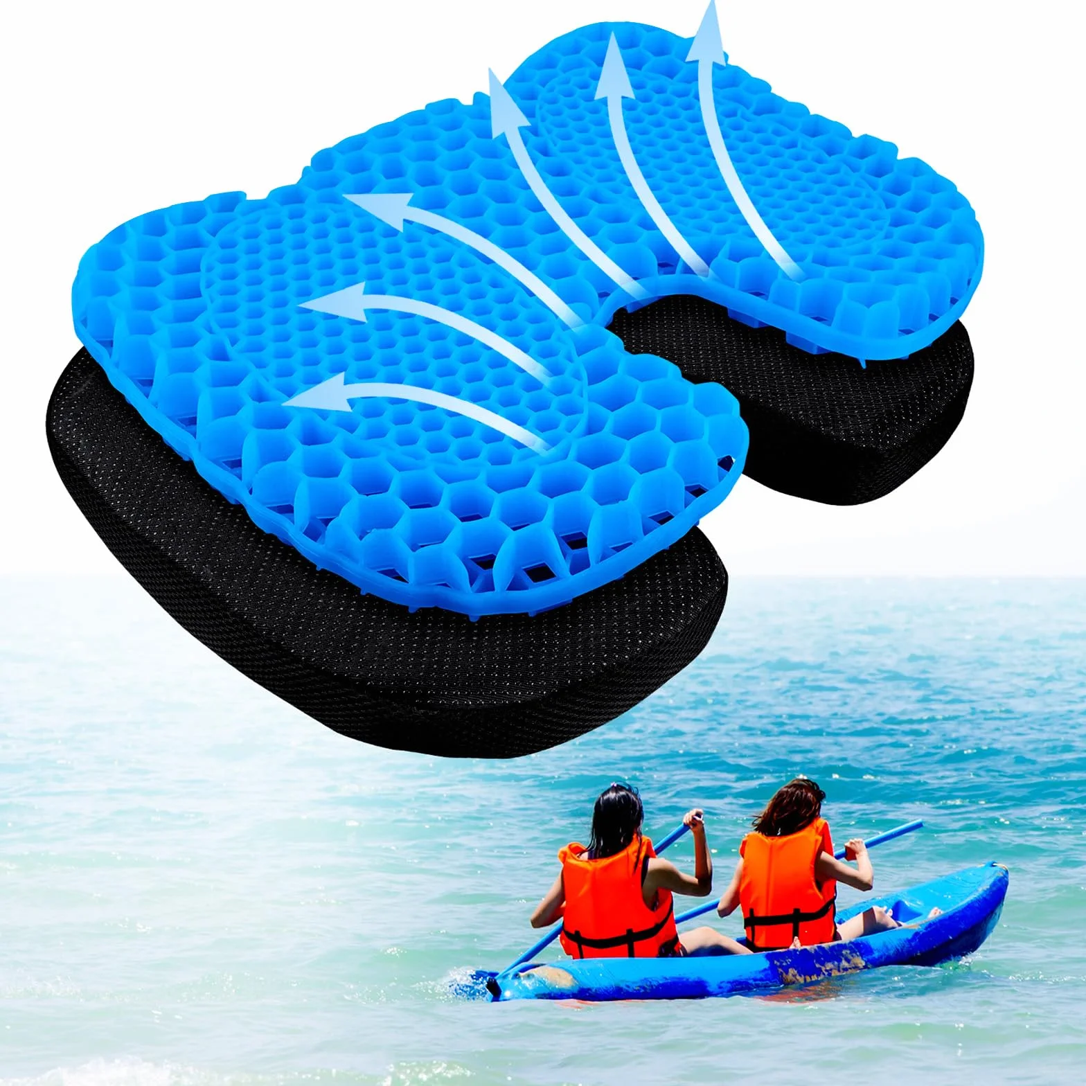 MMOBIEL Cojín de Asiento de Kayak Almohadilla Antideslizante de Gel Impermeable - Asiento Portátil para Kayak, Barco, Canoa etc. - Alivio de Presión y Comodidad - (U Shaped)
