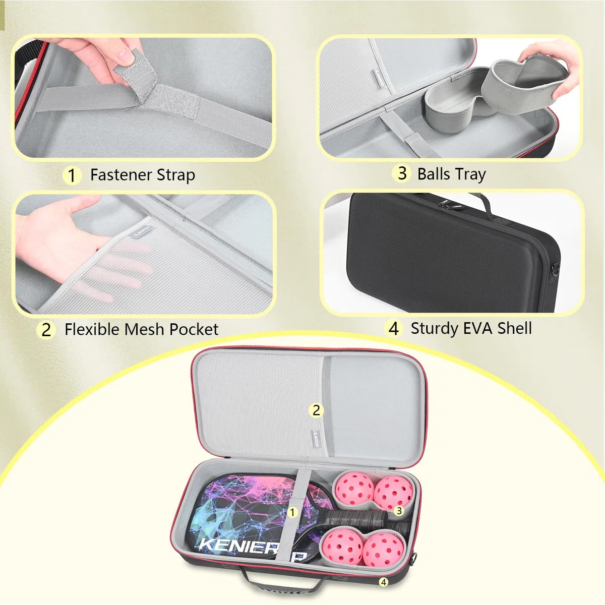 RLSOCO Funda para Palas de Pickleball,Apto para 2 Palas y 4 Pelotas (Sólo Funda)