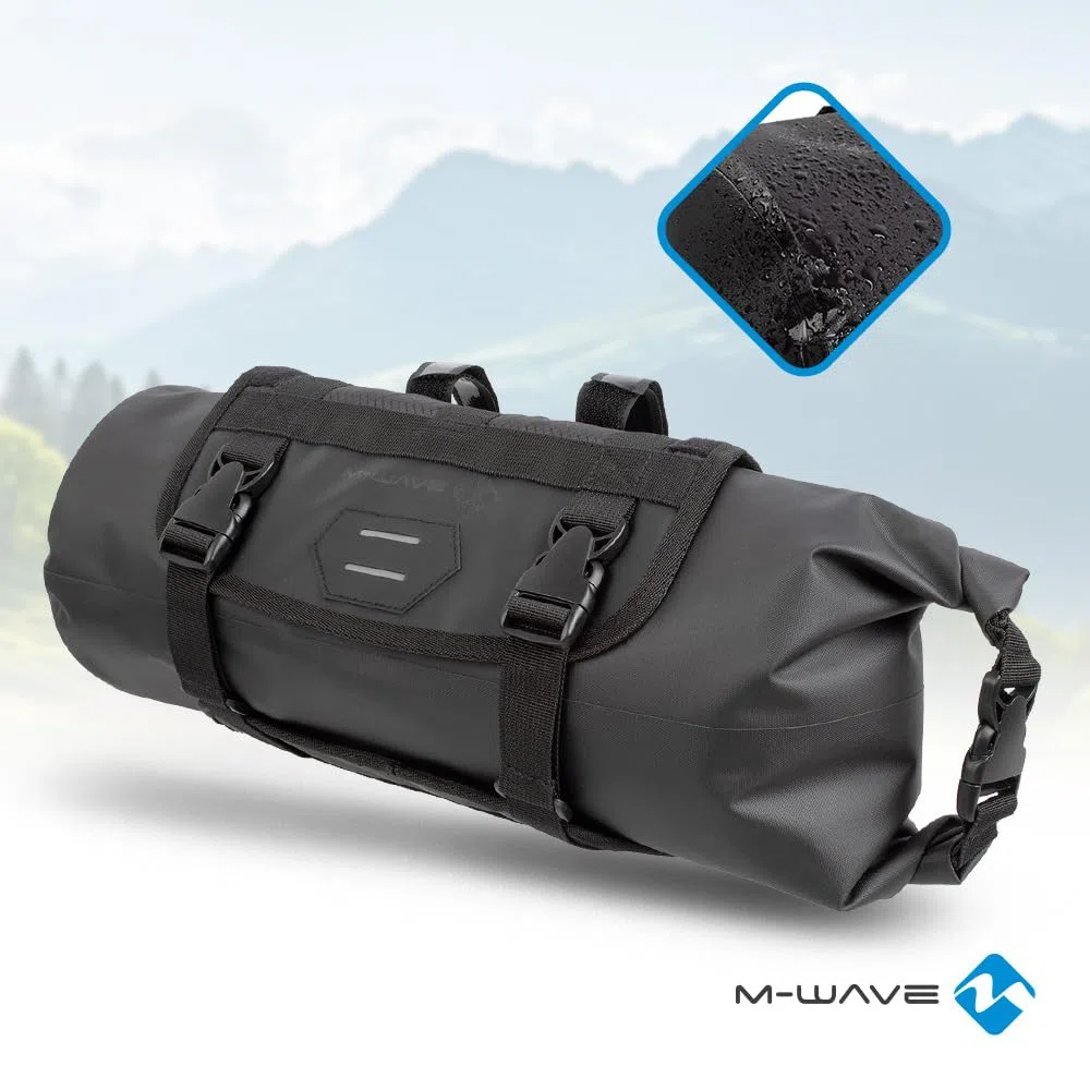 M-Wave Rough Ride Front Black Series - Bolsa para Manillar de Bicicleta, Impermeable, Reflectante, Color Negro
