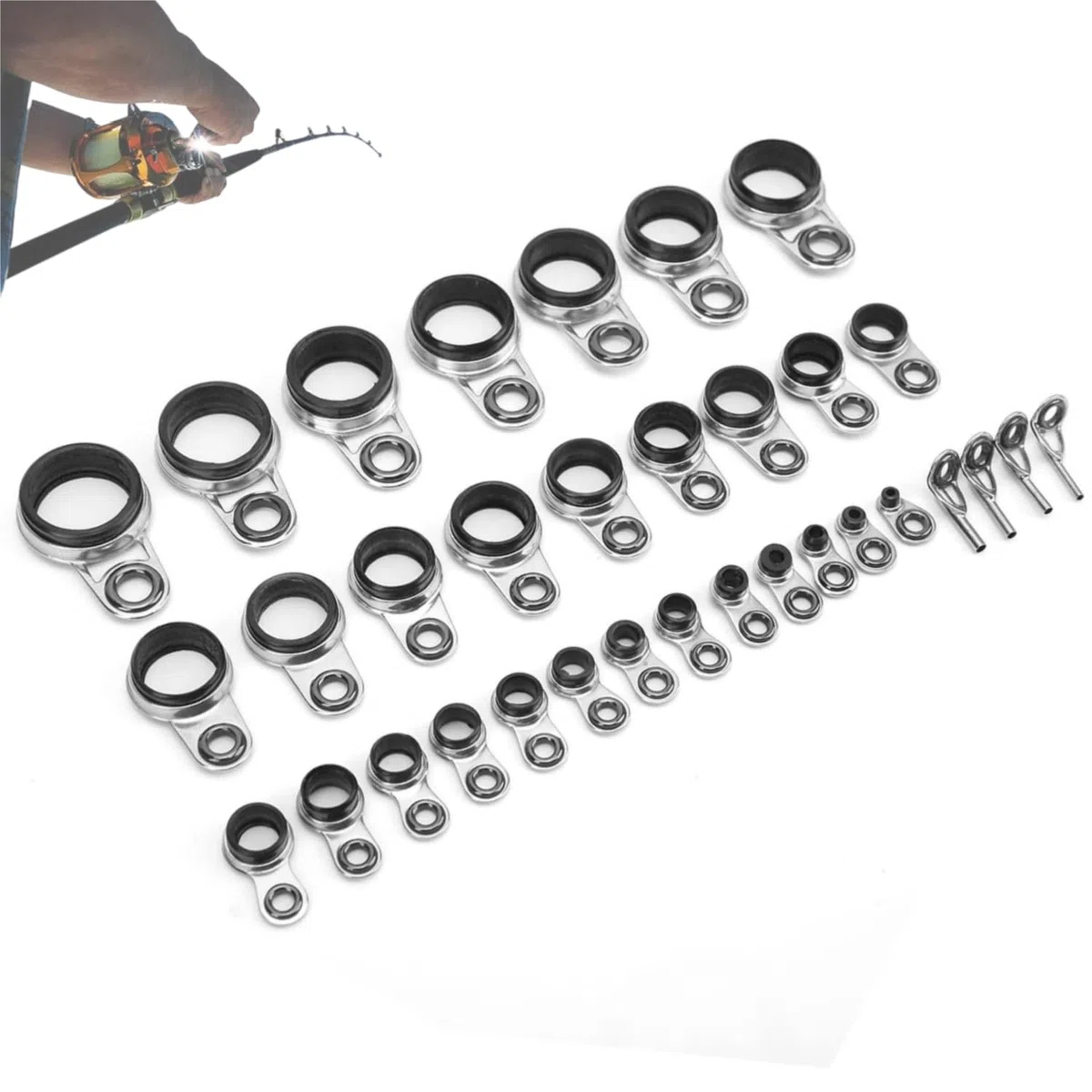 SOONHUA Kit de Repuesto de Barra de Ojo, Anillo de línea de balsa caña de Pescar Piezas de reparación de Edificios telescópica Surf Casting Rod guías Punta Tops