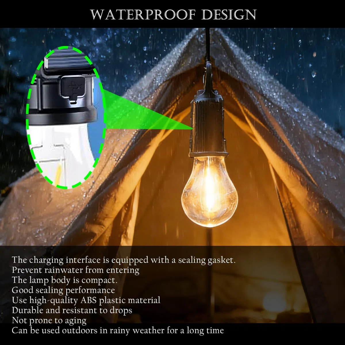 Luces solares y linternas de camping con sensor de luz para colgar con gancho al aire libre, bombilla recargable por USB, llavero portátil, 4 modos de iluminación para decoraciones de Navidad