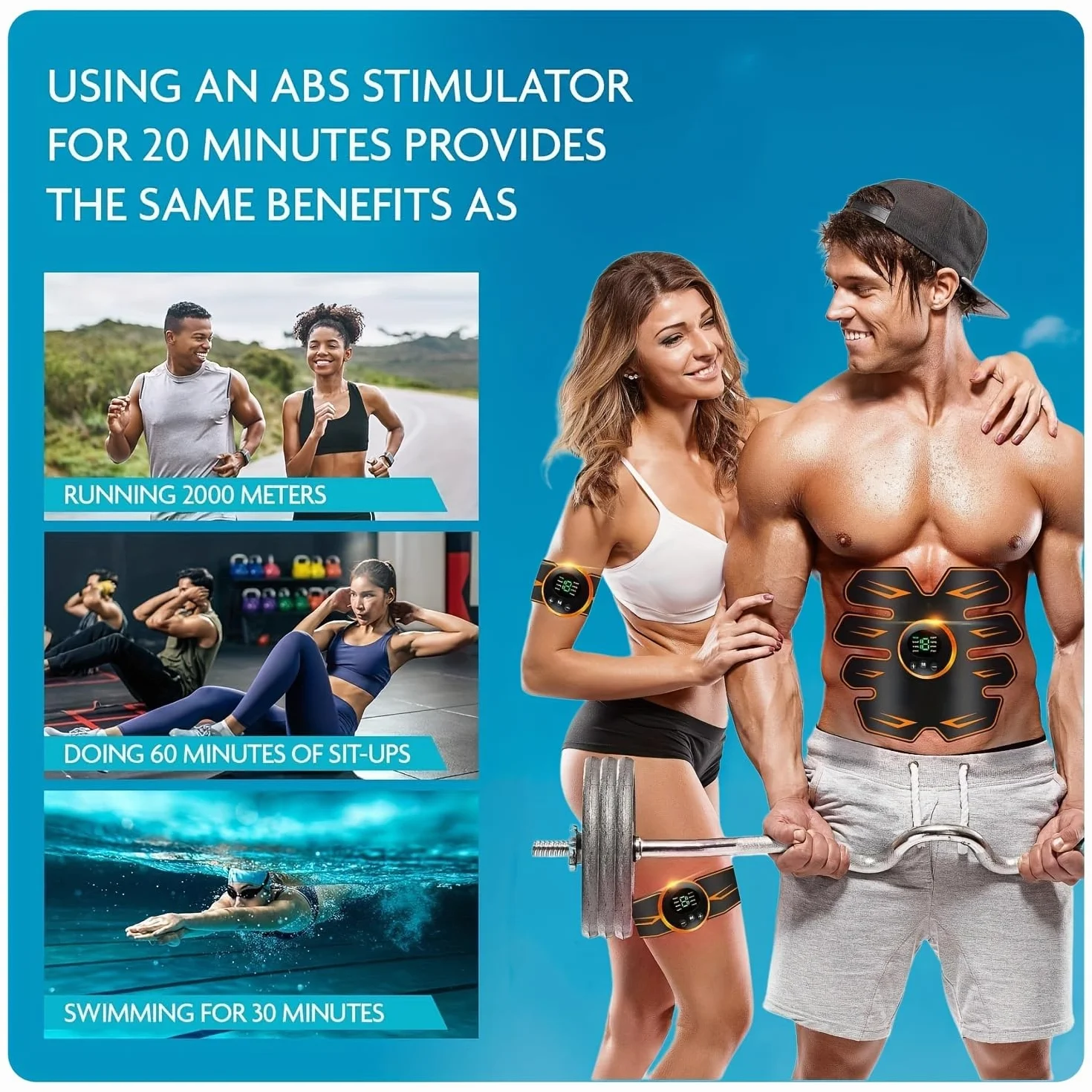WUGEIN Interior y Exterior EMS Electroestimulador Muscular,USB Recargable para Hombres Mujeres,8 Modos Entrenamiento Abdominal Entrenador,Muscular para Bdomen/Brazo/Piernas/Glúteos