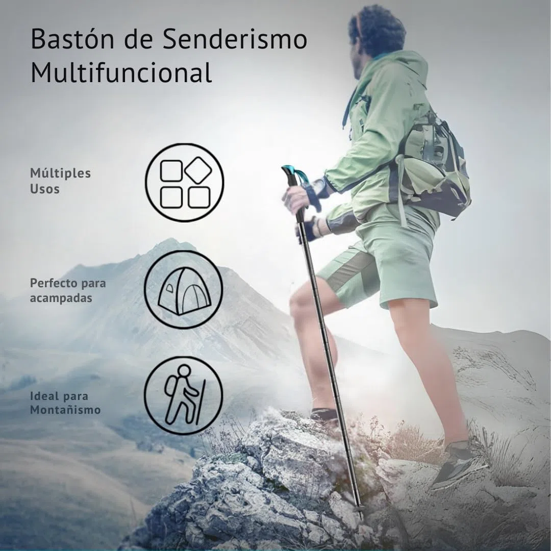 Bastón de Senderismo y Trekking Plegable – Palo para Caminar, Trail Running y Marcha Nórdica – Ajustables, Aleación de Aluminio, Ligero y Resistente para Montaña y Viajes