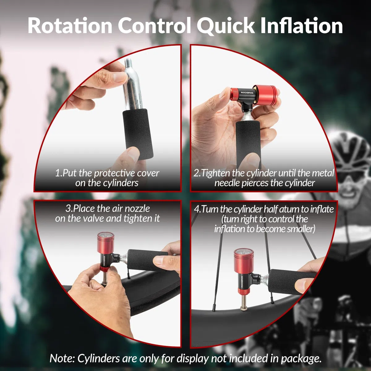ROCKBROS Inflador de CO2 con Funda Aislada con Manómetro Compatible con Válvula Presta y Schrader Bomba Bicicleta para Neumáticos