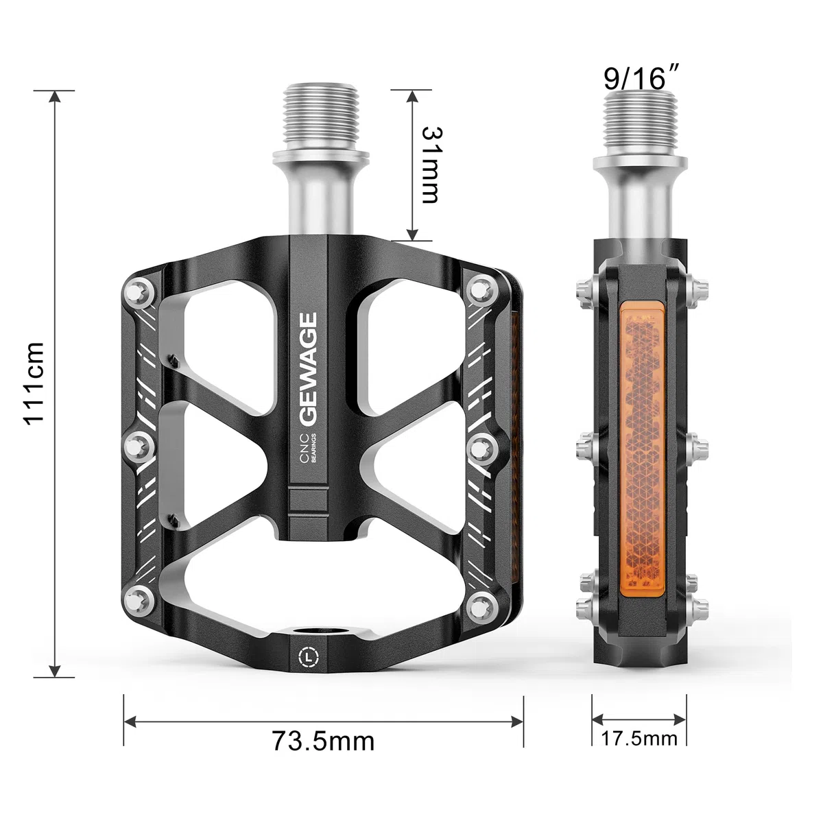 GEWAGE Pedales de Bicicleta Plegables, Pedales de Bicicleta con Reflectante, 9/16 Pulgadas Antideslizante CNC Pedales de Plataforma de Aluminio para Bicicleta Plegable,Bicicleta de Niños