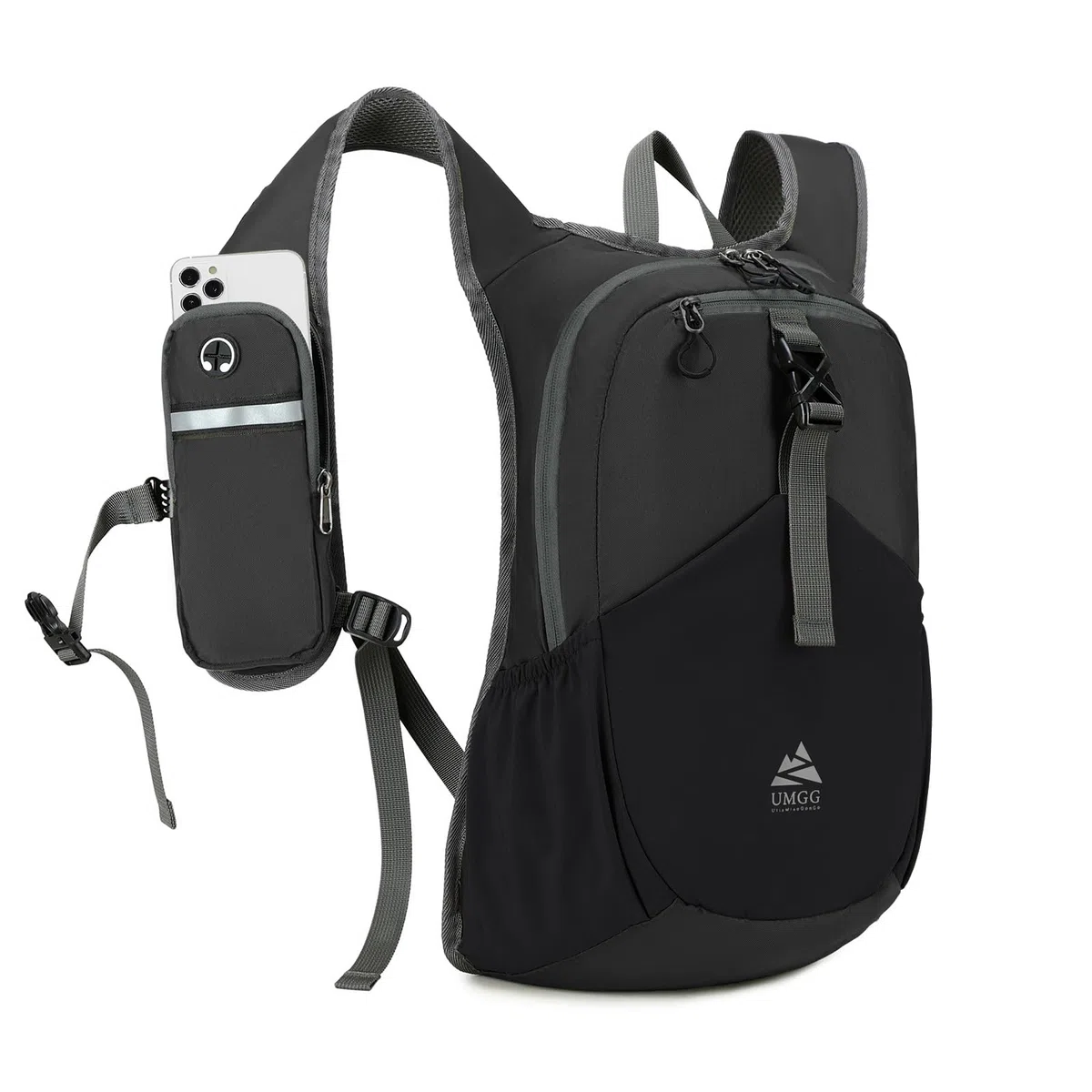 Mochila Pequeña Senderismo 15L para Mujer y Hombre, Mochila Plegable Ligera para Viajes Trabajo Al Aire Libre, Negro