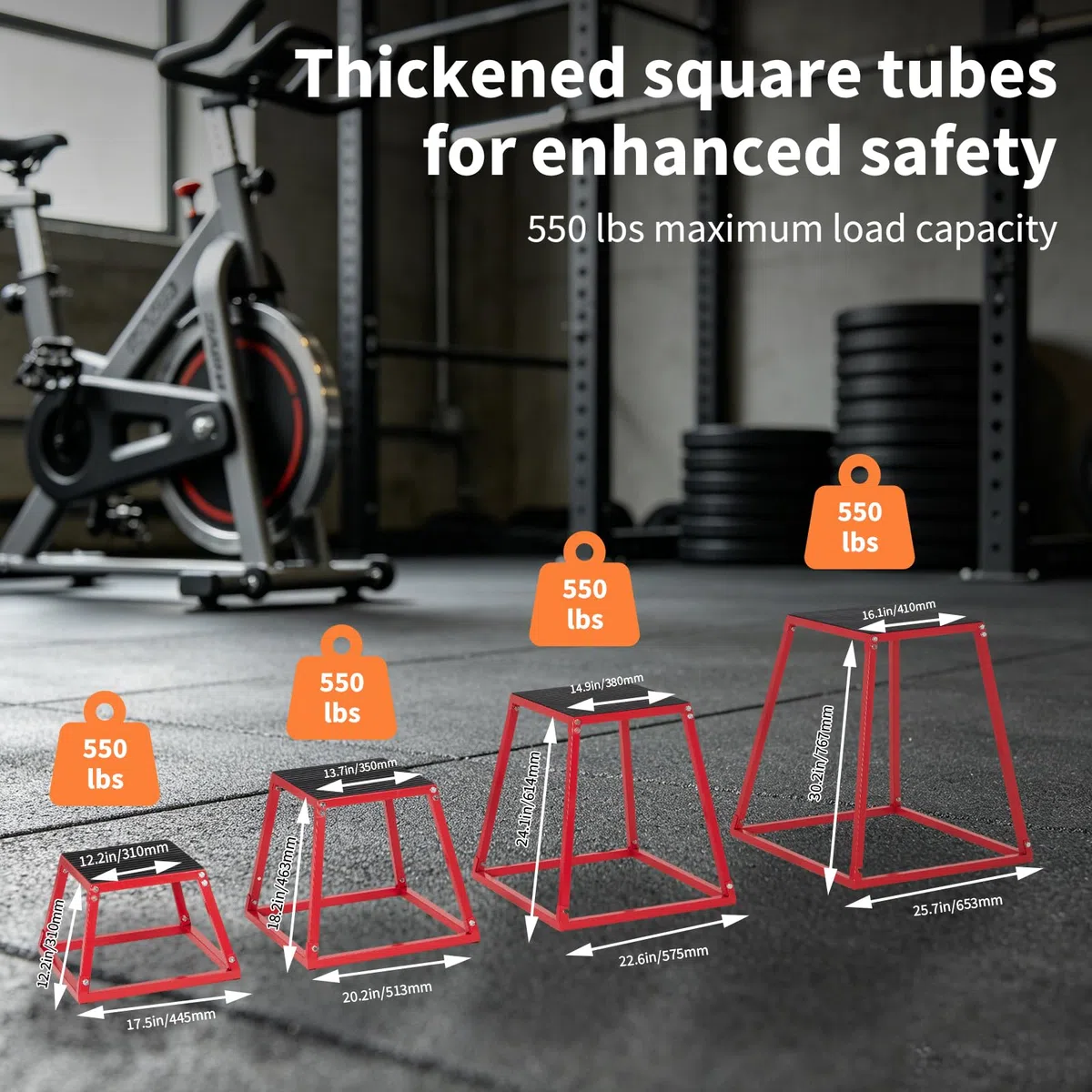 GarveeHome | Caja Pliométrica De Acero Para Entrenamiento De Fuerza | Plataforma De Salto Antideslizante 500 Libras | Fitness En Casa y Gimnasio Profesional | 12 18 24 30 Pulgadas