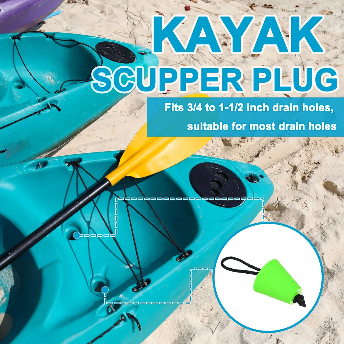 PATIKIL Kit universal de tapones de silicona para kayak, tapones para agujeros de drenaje, tapón con cordón para kayaks, canoas