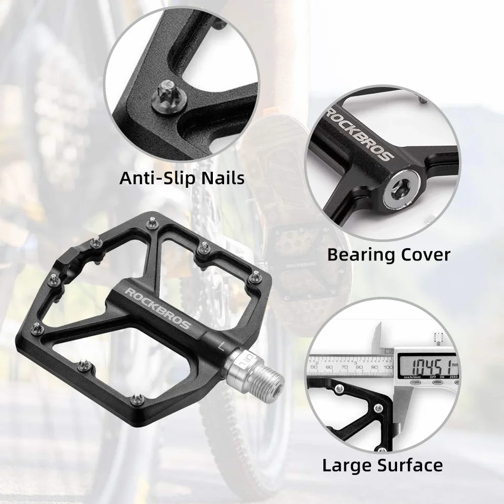 ROCKBROS Pedales de Bicicleta de Montaña Pedales de Aleación de Aluminio Plataforma Antideslizante para MTB Carretera Ciclismo 9/16