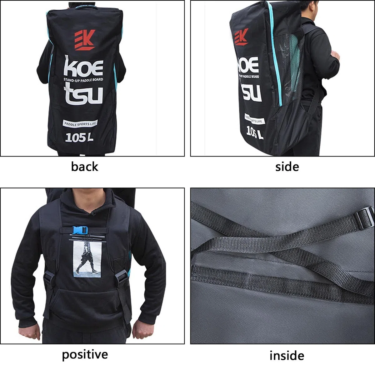 Mochila para Paddleboards,Tabla De Pádel Inflable | TablaStand Up Paddle con Capacidad 105L |, para Pádel Y Kayak Populares, Negro, Se référer au descriptif