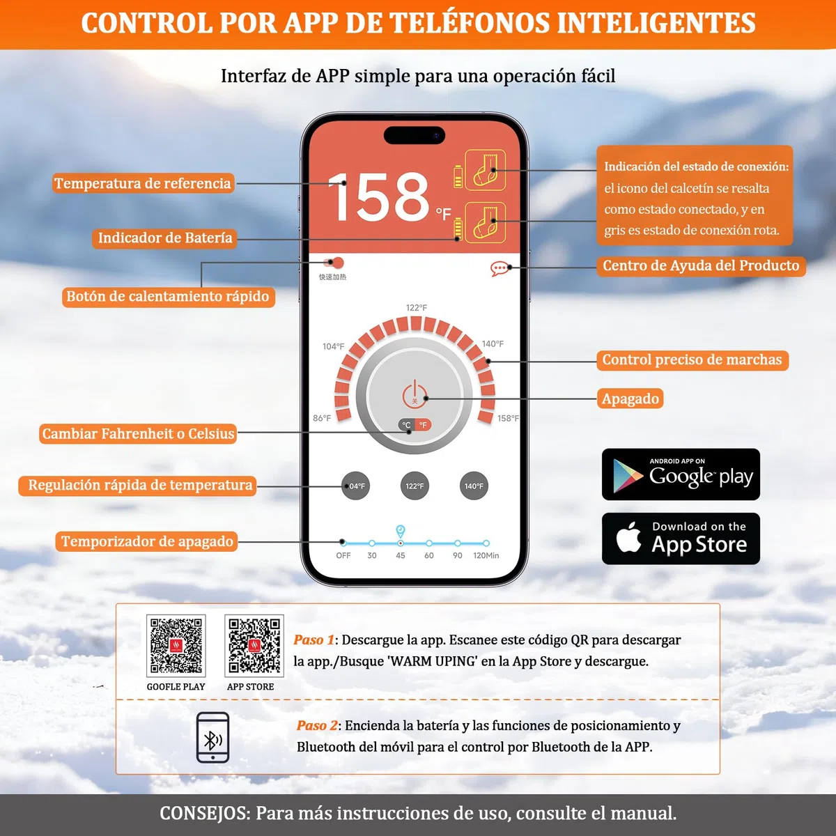 CAMULAND Calcetines Térmicos con App y Batería 10000mAh para Hombre y Mujer, Calentadores Eléctricos Ajustable 4 Niveles, para Senderismo, Trabajo Invierno, Caza, Esquí, Acampada, Pesca en Hielo